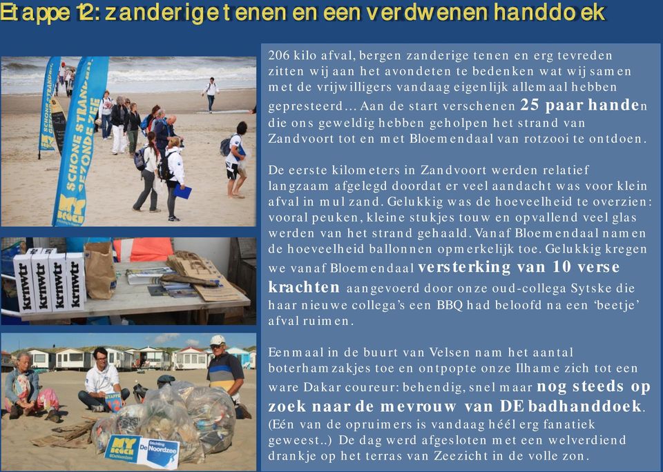 De eerste kilometers in Zandvoort werden relatief langzaam afgelegd doordat er veel aandacht was voor klein afval in mul zand.