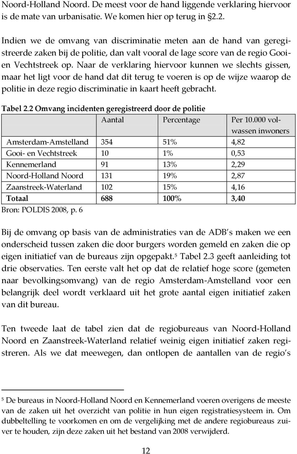 Naar de verklaring hiervoor kunnen we slechts gissen, maar het ligt voor de hand dat dit terug te voeren is op de wijze waarop de politie in deze regio discriminatie in kaart heeft gebracht. Tabel 2.