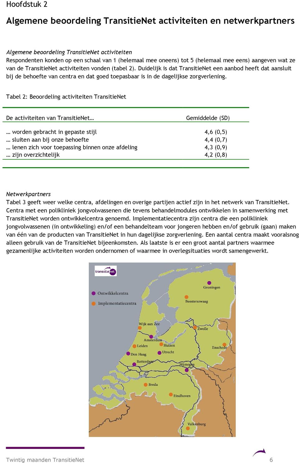 Duidelijk is dat TransitieNet een aanbod heeft dat aansluit bij de behoefte van centra en dat goed toepasbaar is in de dagelijkse zorgverlening.