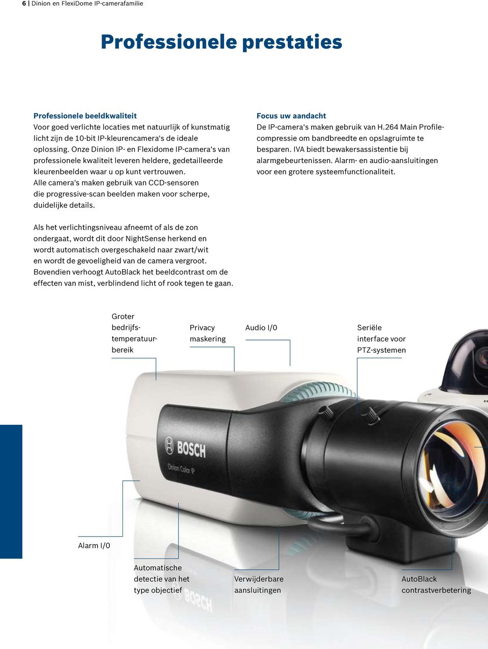 Alle camera's maken gebruik van CCD-sensoren die progressive-scan beelden maken voor scherpe, duidelijke details. Focus uw aandacht De IP-camera's maken gebruik van H.