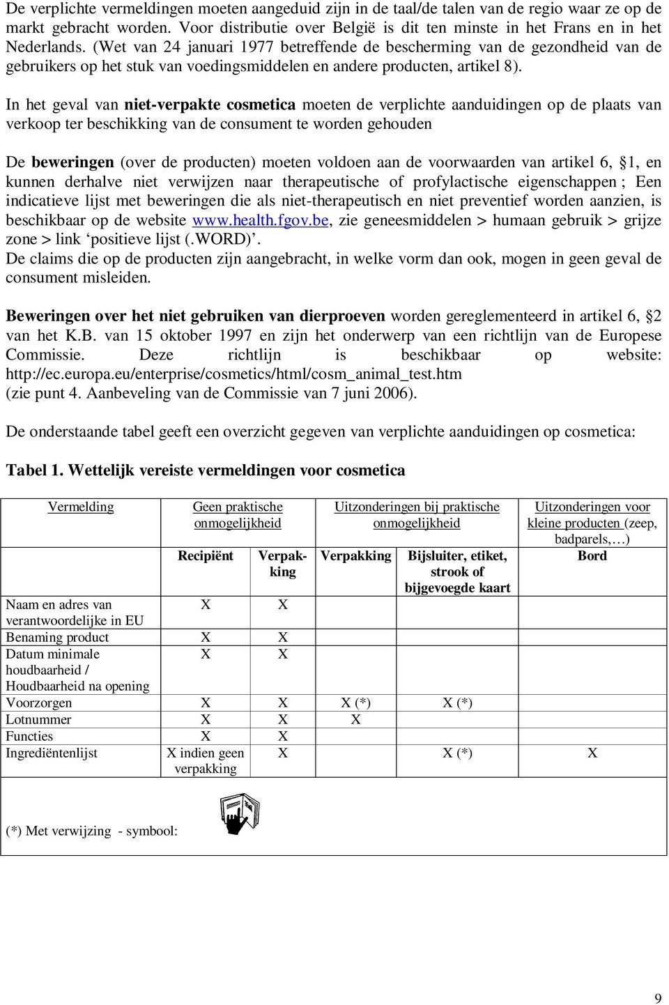 In het geval van niet-verpakte cosmetica moeten de verplichte aanduidingen op de plaats van verkoop ter beschikking van de consument te worden gehouden De beweringen (over de producten) moeten