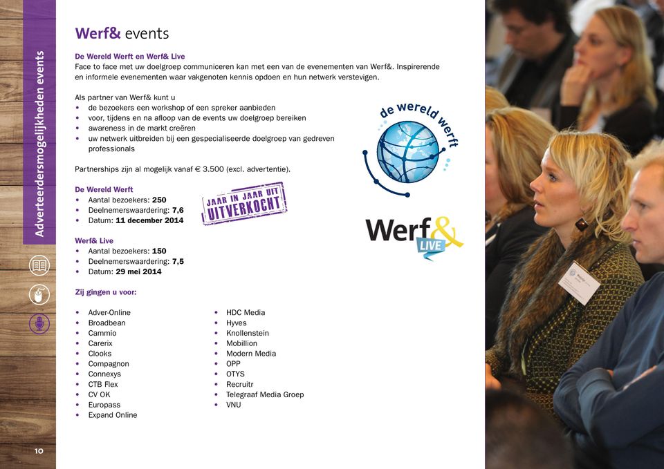 Als partner van Werf& kunt u de bezoekers een workshop of een spreker aanbieden voor, tijdens en na afloop van de events uw doelgroep bereiken awareness in de markt creëren uw netwerk uitbreiden bij