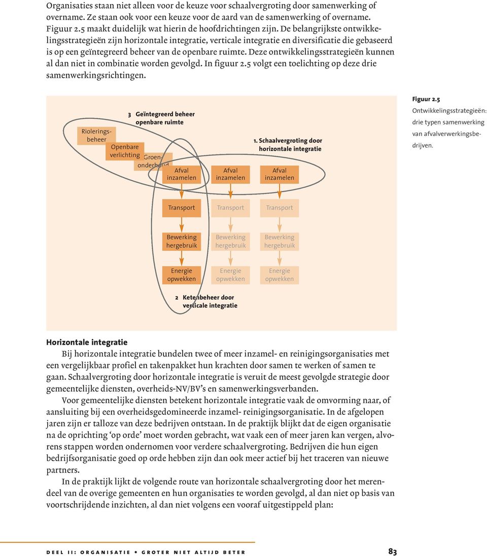 De belangrijkste ontwikkelingsstrategieën zijn horizontale integratie, verticale integratie en diversificatie die gebaseerd is op een geïntegreerd beheer van de openbare ruimte.