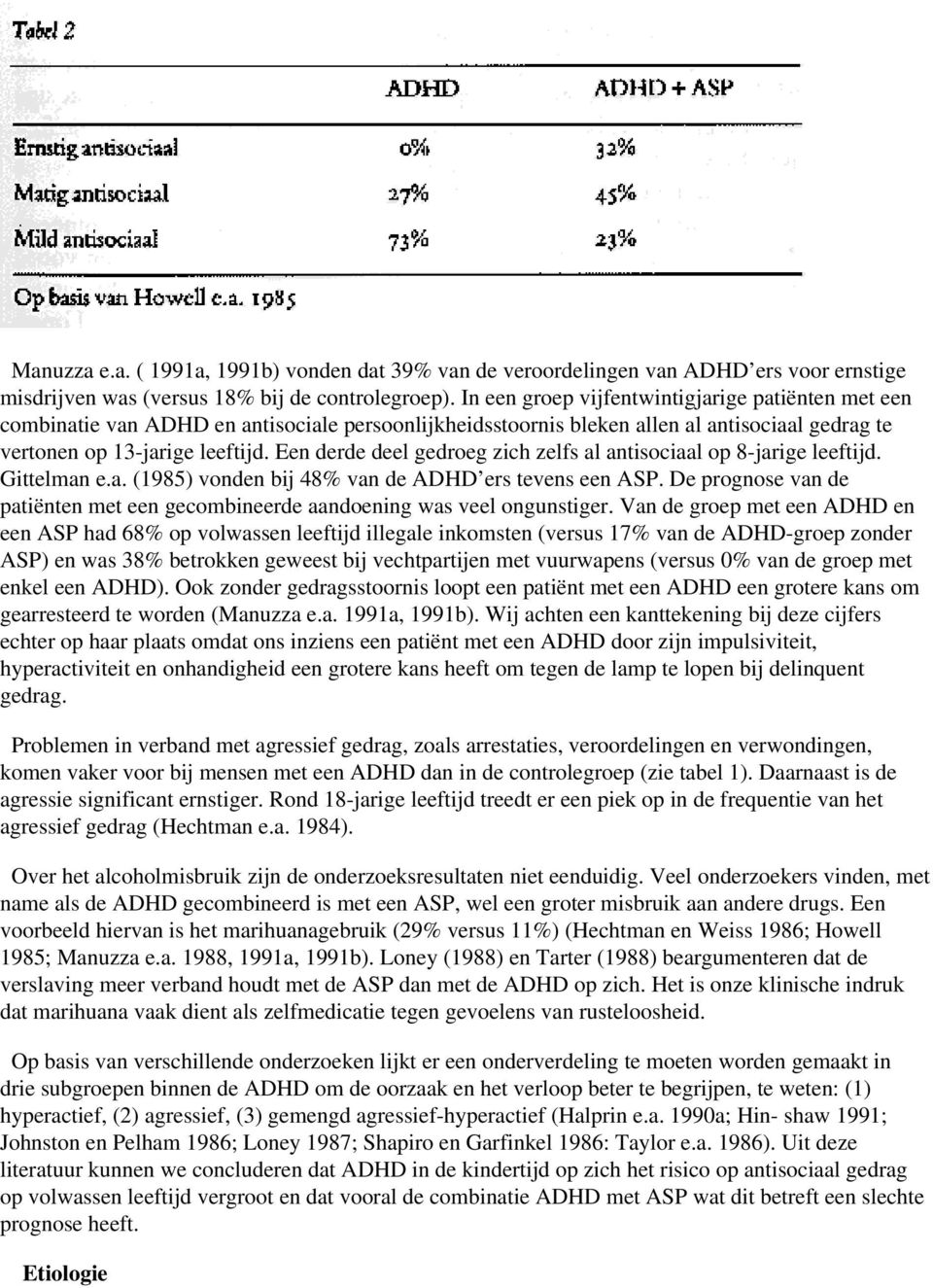 Een derde deel gedroeg zich zelfs al antisociaal op 8-jarige leeftijd. Gittelman e.a. (1985) vonden bij 48% van de ADHD ers tevens een ASP.