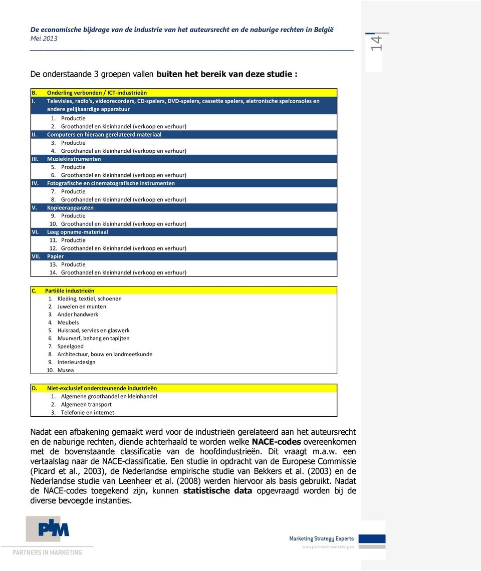 Groothandel en kleinhandel (verkoop en verhuur) II. Computers en hieraan gerelateerd materiaal 3. Productie 4. Groothandel en kleinhandel (verkoop en verhuur) III. Muziekinstrumenten 5. Productie 6.