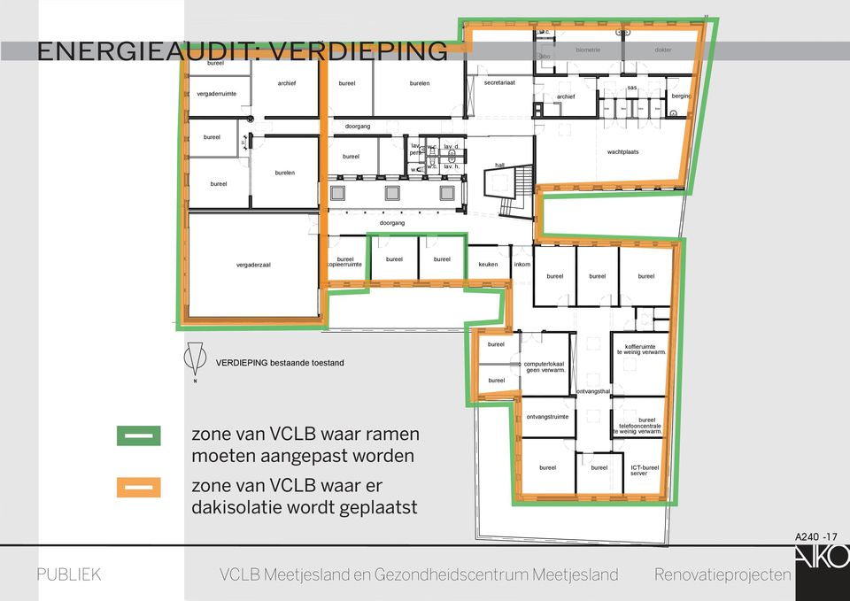 hall vergaderzaal kopieerruimte keuken inkom VERDIEPING bestaande toestand computerlokaal geen verwarm.