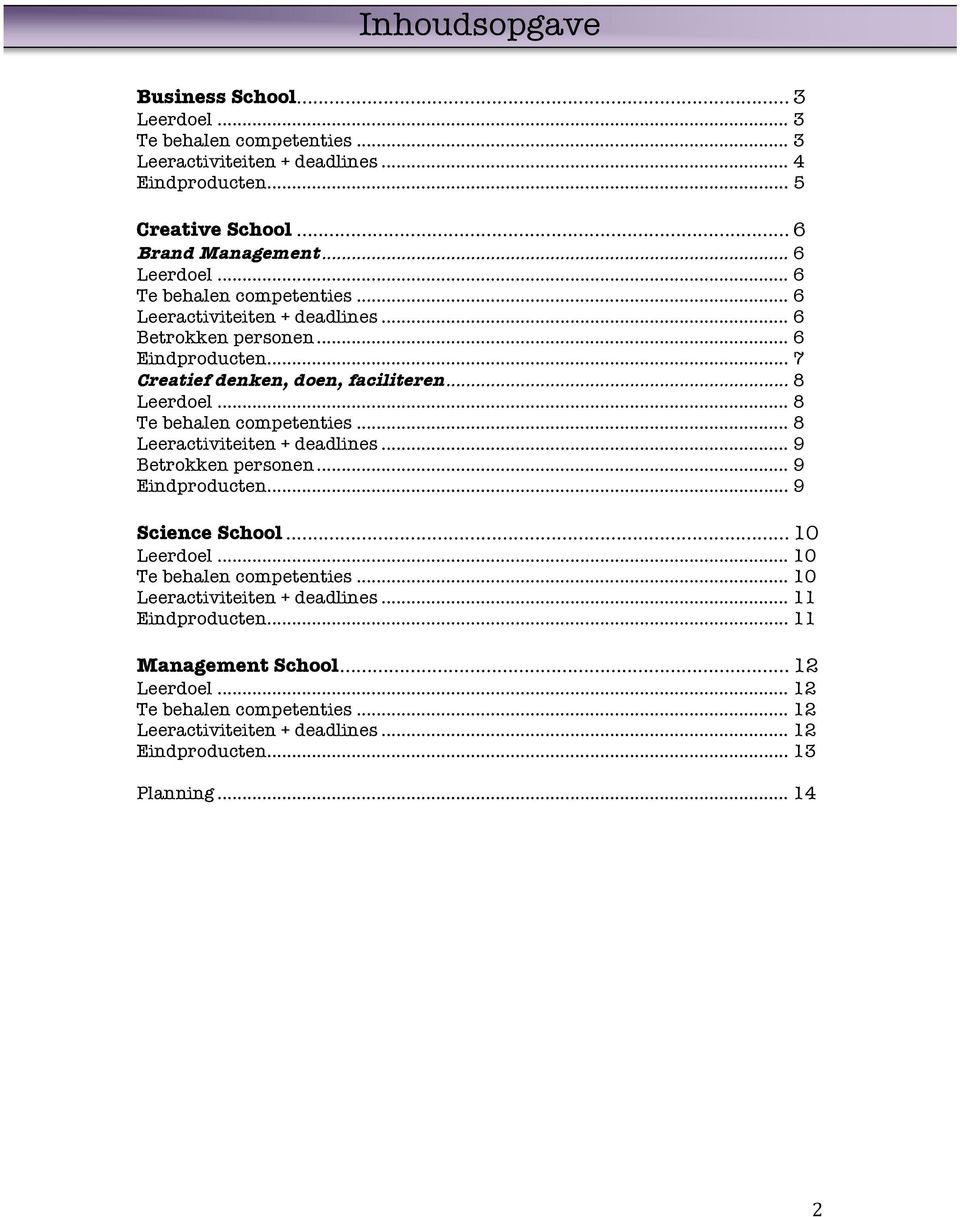 .. 8 Te behalen competenties... 8 Leeractiviteiten + deadlines... 9 Betrokken personen... 9 Eindproducten... 9 Science School... 10 Leerdoel... 10 Te behalen competenties.