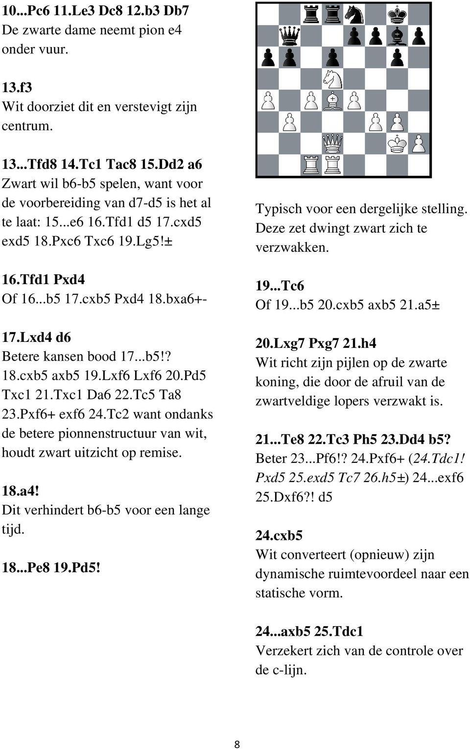 Lxd4 d6 Betere kansen bood 17...b5!? 18.cxb5 axb5 19.Lxf6 Lxf6 20.Pd5 Txc1 21.Txc1 Da6 22.Tc5 Ta8 23.Pxf6+ exf6 24.Tc2 want ondanks de betere pionnenstructuur van wit, houdt zwart uitzicht op remise.