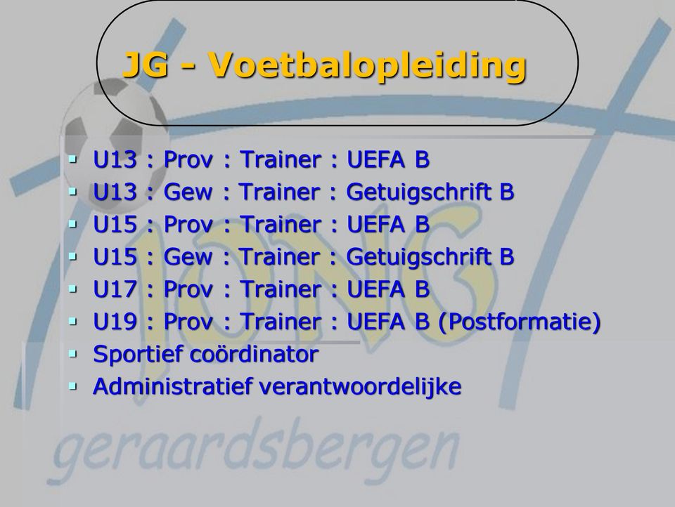 Getuigschrift B U17 : Prov : Trainer : UEFA B U19 : Prov : Trainer :