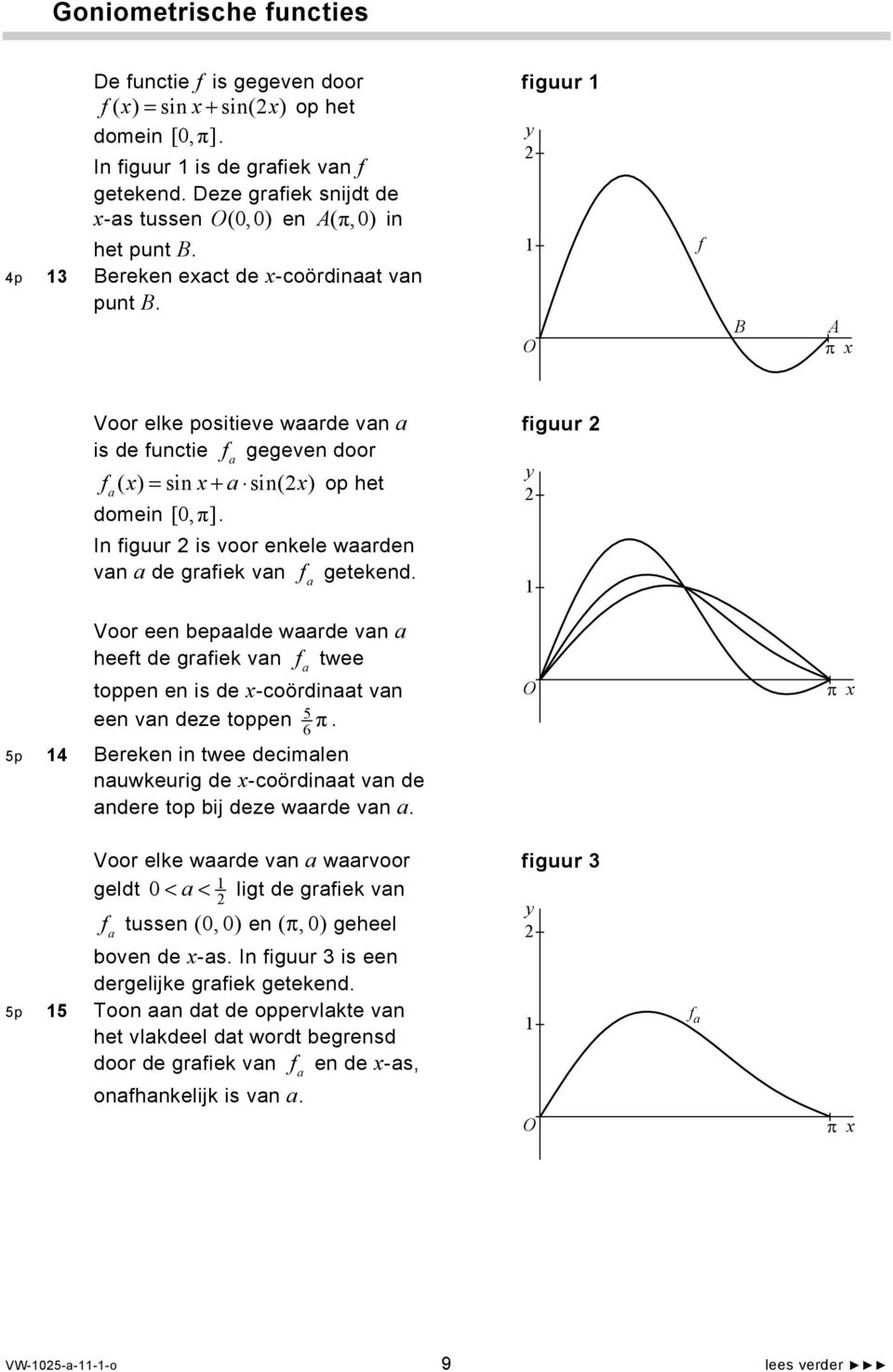 In figuur 2 is voor enkele wrden vn de grfiek vn f getekend. figuur 2 2 Voor een beplde wrde vn heeft de grfiek vn f twee toppen en is de -coördint vn een vn deze toppen 5 6 π.