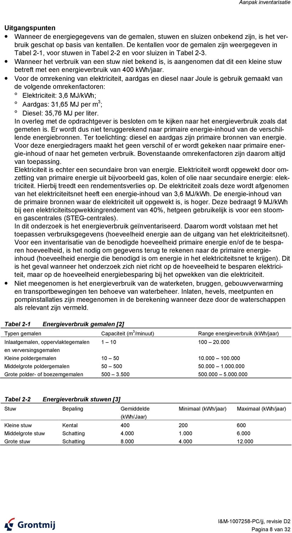 Wanneer het verbruik van een stuw niet bekend is, is aangenomen dat dit een kleine stuw betreft met een energieverbruik van 400 kwh/jaar.