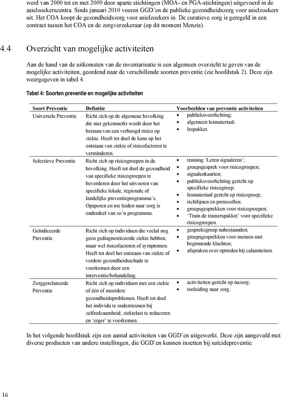 4 Overzicht van mogelijke activiteiten Aan de hand van de uitkomsten van de inventarisatie is een algemeen overzicht te geven van de mogelijke activiteiten, geordend naar de verschillende soorten