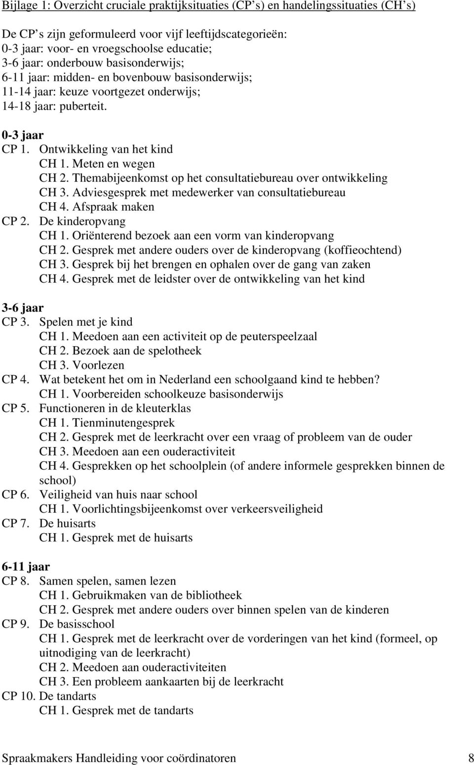 Themabijeenkomst op het consultatiebureau over ontwikkeling CH 3. Adviesgesprek met medewerker van consultatiebureau CH 4. Afspraak maken CP 2. De eropvang CH 1.