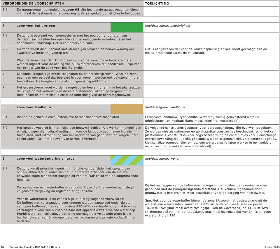 1 De zone is bestemd voor groenscherm met het oog op het bufferen van de bedrijfsactiviteiten ten opzichte van de aanliggende woonfunctie en het aanpalende landschap. Het is een bouwvrije zone. 7.