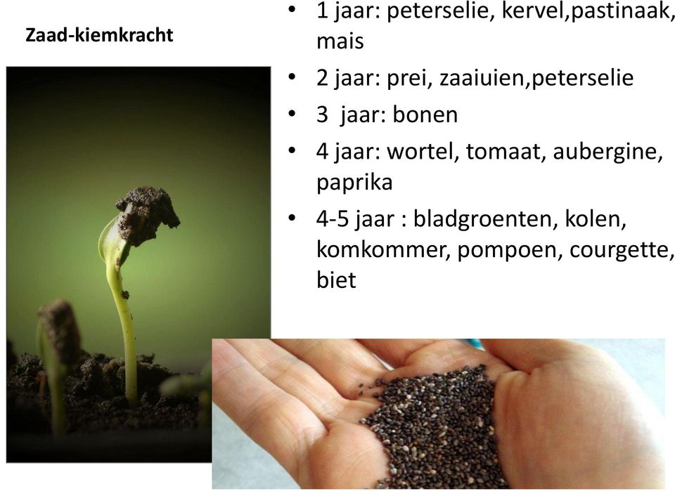 jaar: wortel, tomaat, aubergine, paprika 4-5 jaar :