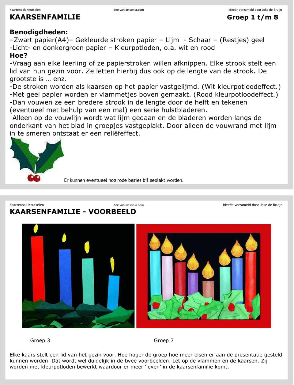 Elke strook stelt een lid van hun gezin voor. Ze letten hierbij dus ook op de lengte van de strook. De grootste is enz. -De stroken worden als kaarsen op het papier vastgelijmd.