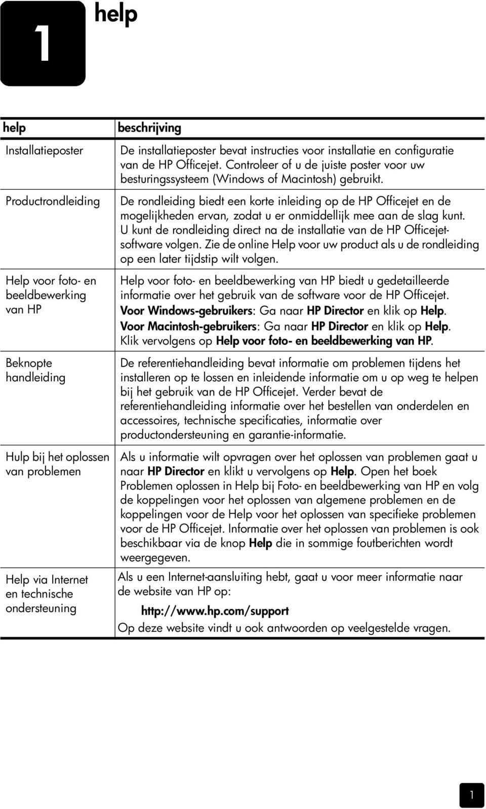 De rondleiding biedt een korte inleiding op de HP Officejet en de mogelijkheden ervan, zodat u er onmiddellijk mee aan de slag kunt.