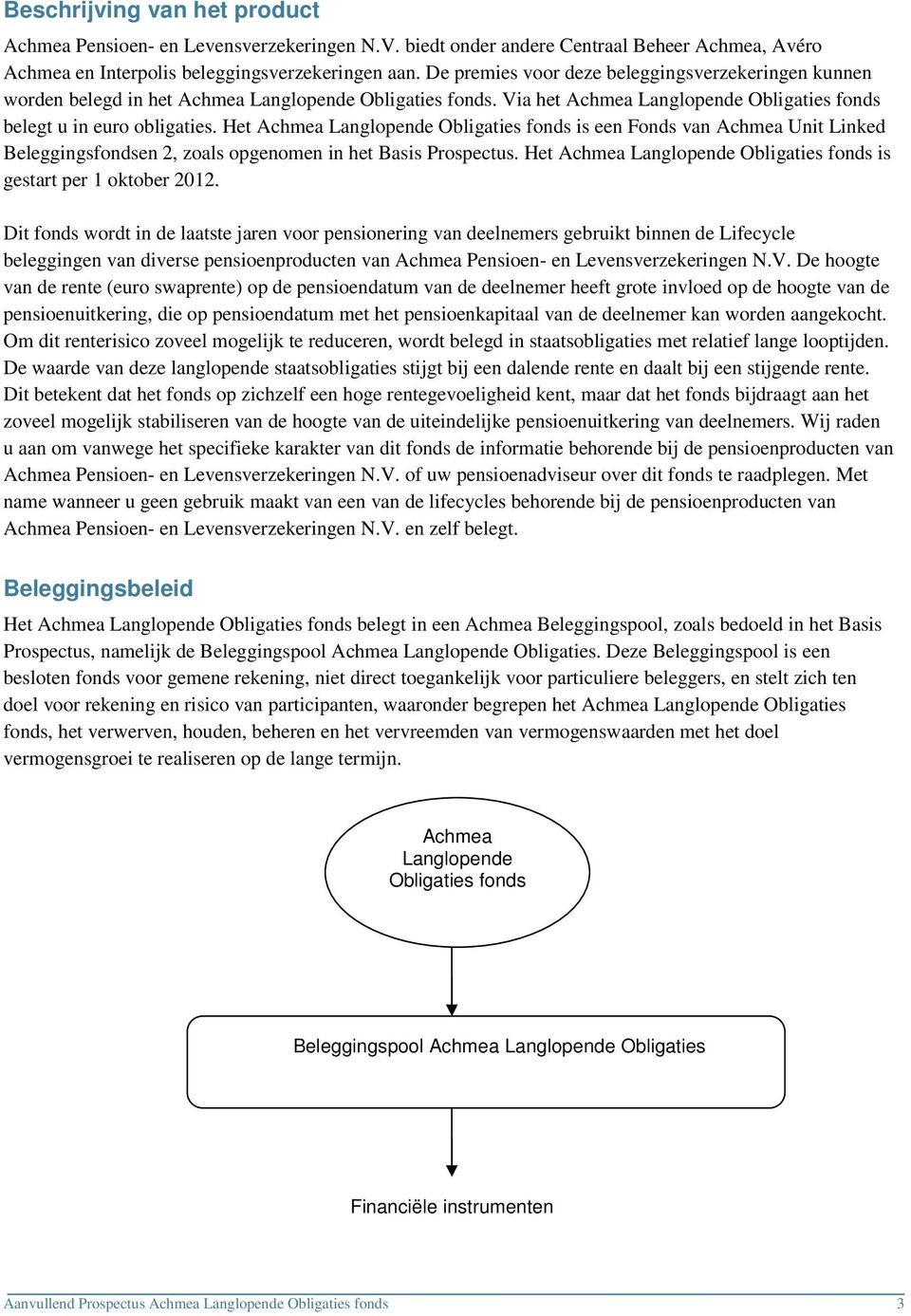 Het Achmea Langlopende Obligaties fonds is een Fonds van Achmea Unit Linked Beleggingsfondsen 2, zoals opgenomen in het Basis Prospectus.