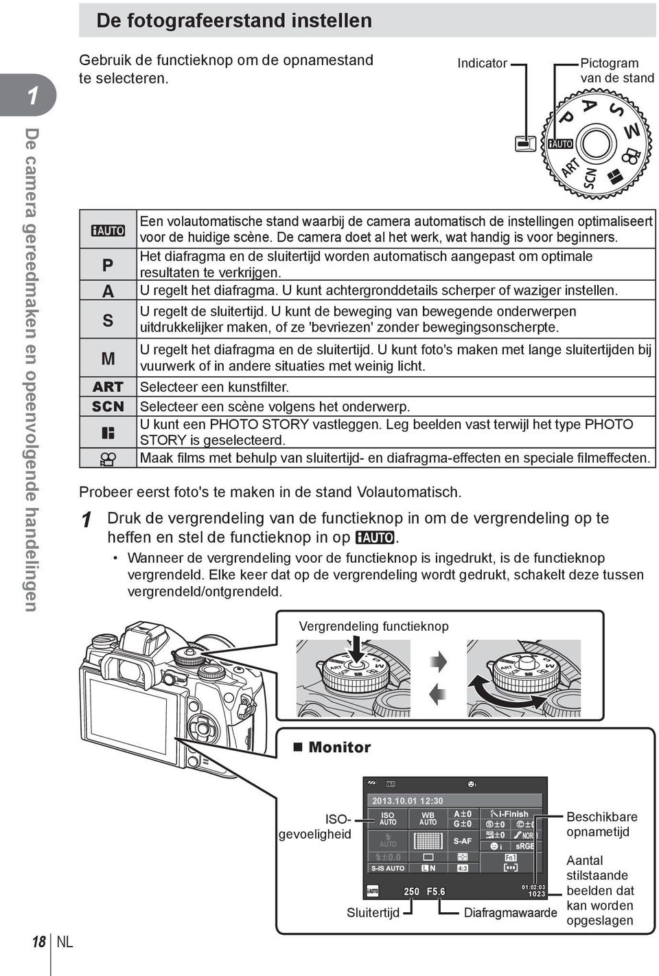 huidige scène. De camera doet al het werk, wat handig is voor beginners. Het diafragma en de sluitertijd worden automatisch aangepast om optimale resultaten te verkrijgen. U regelt het diafragma.