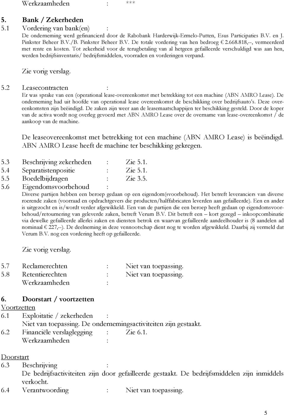 Tot zekerheid voor de terugbetaling van al hetgeen gefailleerde verschuldigd was aan hen, werden bedrijfsinventaris/ bedrijfsmiddelen, voorraden en vorderingen verpand. 5.