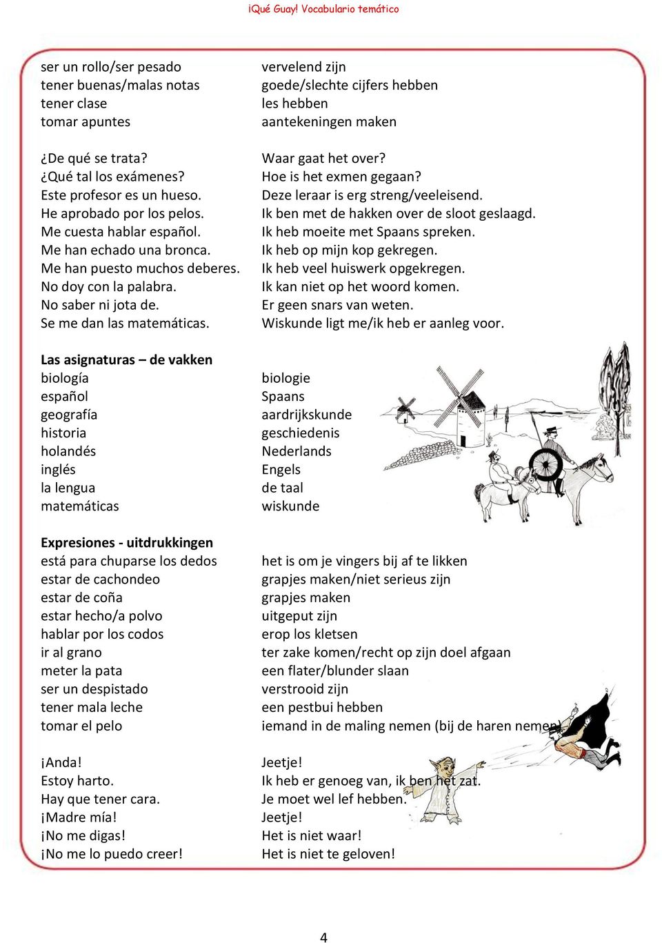 Las asignaturas de vakken biología español geografía historia holandés inglés la lengua matemáticas Expresiones - uitdrukkingen está para chuparse los dedos estar de cachondeo estar de coña estar