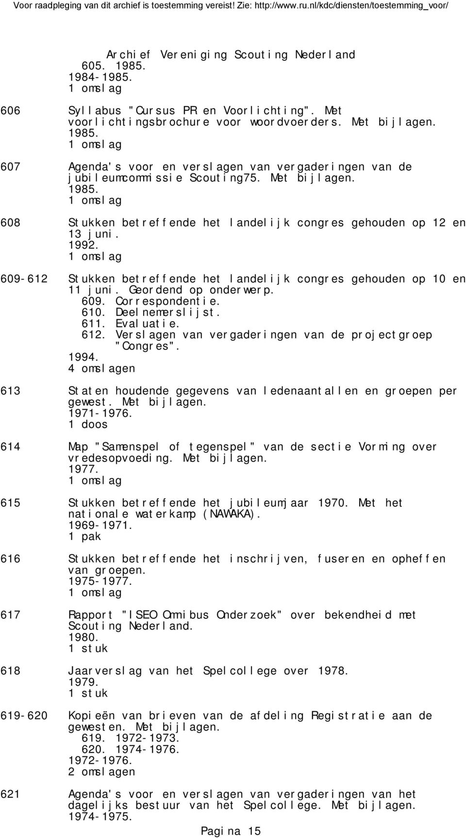 609. Correspondentie. 610. Deelnemerslijst. 611. Evaluatie. 612. Verslagen van vergaderingen van de projectgroep "Congres". 1994.