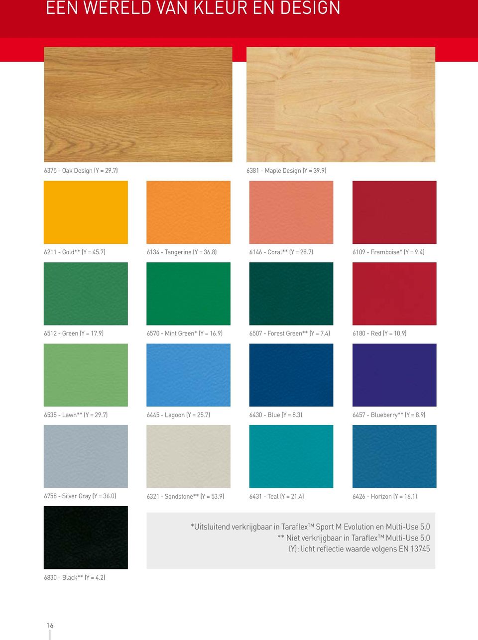 7) 6445 Lagoon (Y = 25.7) 6430 Blue (Y = 8.3) 6457 Blueberry** (Y = 8.9) 6758 Silver Gray (Y = 36.0) 6321 Sandstone** (Y = 53.9) 6431 Teal (Y = 21.