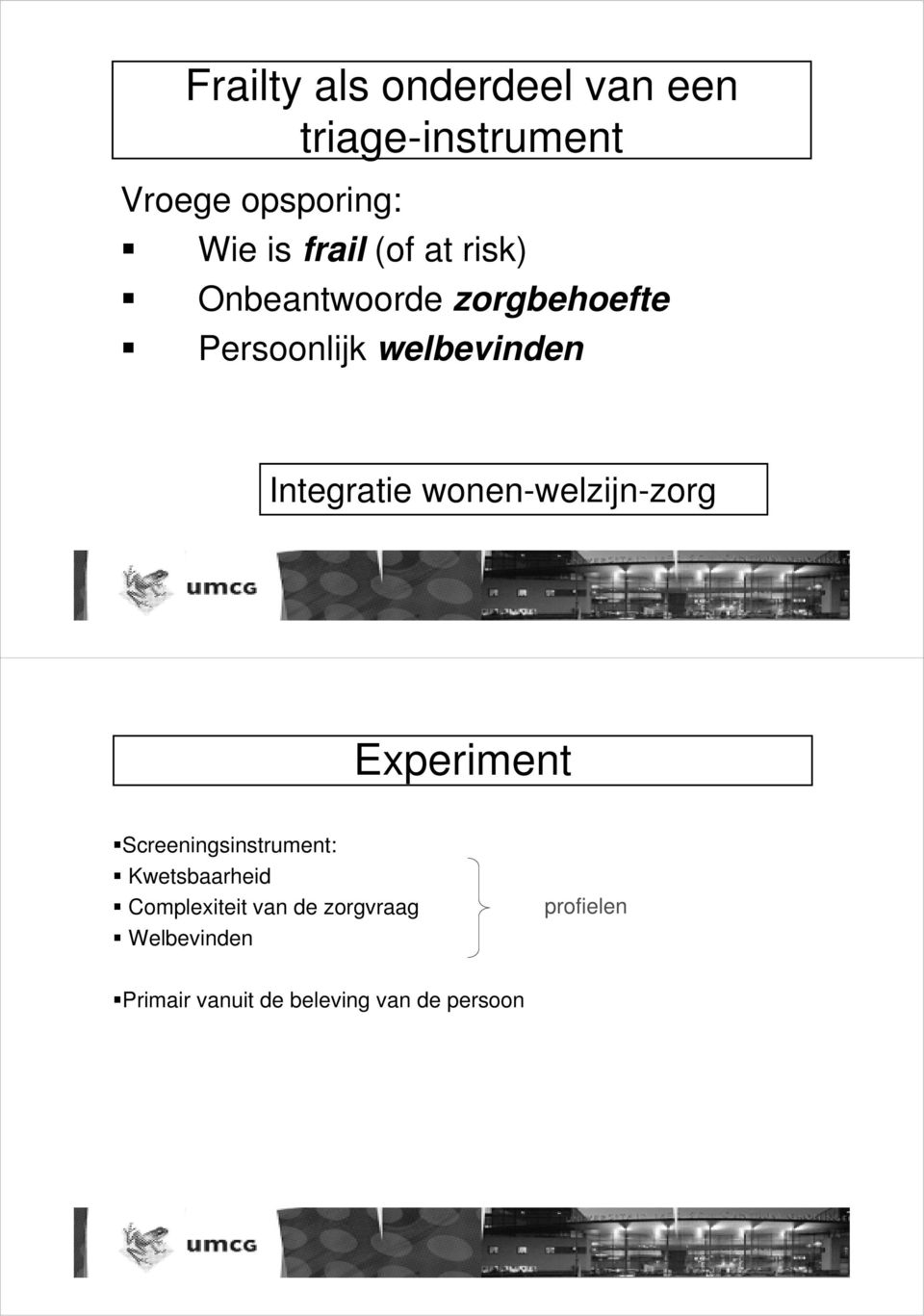 wonen-welzijn-zorg Experiment Screeningsinstrument: Kwetsbaarheid Complexiteit van