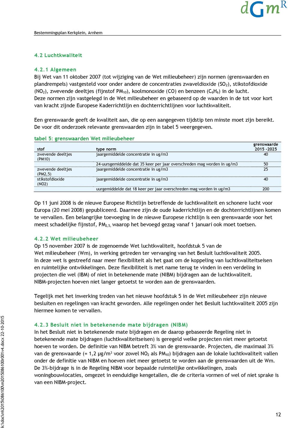 Deze normen zijn vastgelegd in de Wet milieubeheer en gebaseerd op de waarden in de tot voor kort van kracht zijnde Europese Kaderrichtlijn en dochterrichtlijnen voor luchtkwaliteit.