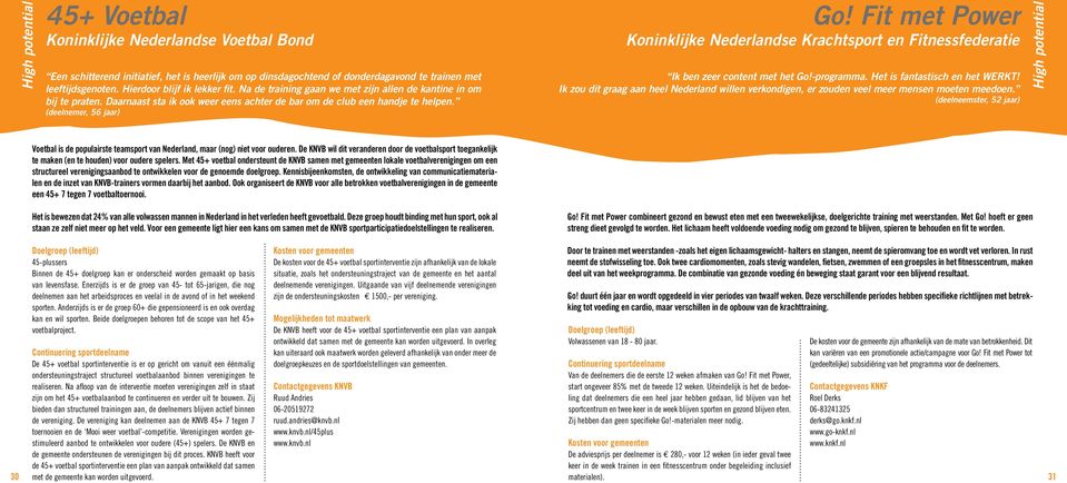 (deelnemer, 56 jaar) Go! Fit met Power Koninklijke Nederlandse Krachtsport en Fitnessfederatie Ik ben zeer content met het Go!-programma. Het is fantastisch en het WERKT!