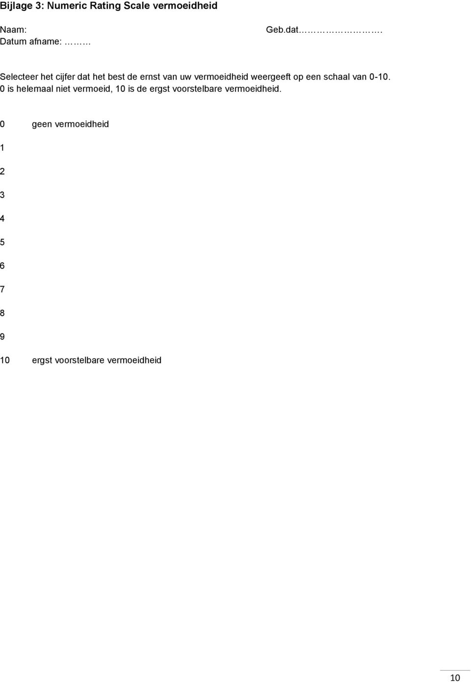 schaal van 0-10.