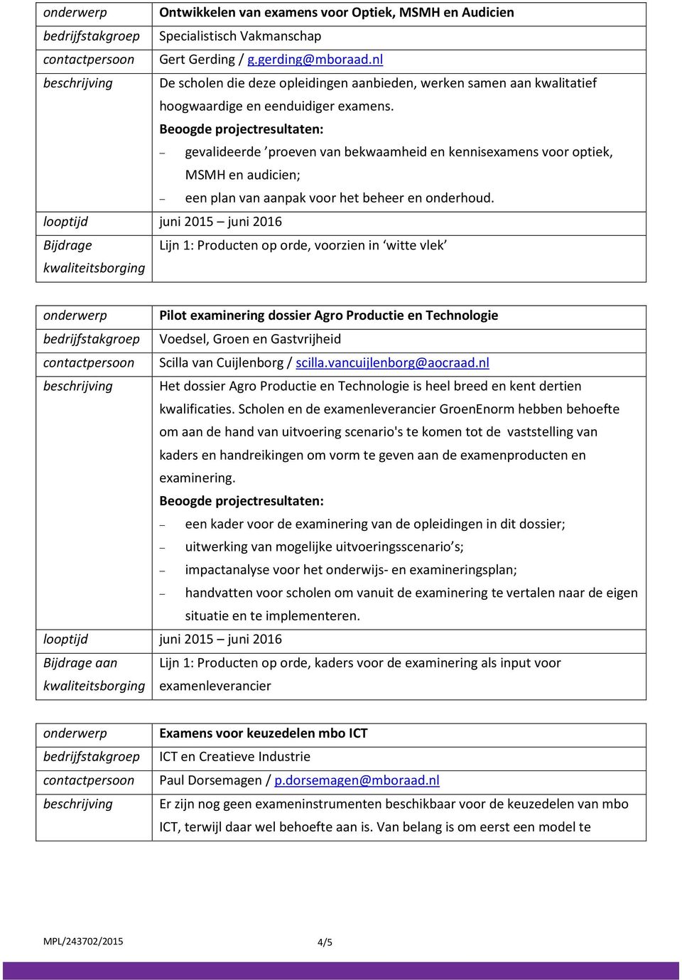 gevalideerde proeven van bekwaamheid en kennisexamens voor optiek, MSMH en audicien; een plan van aanpak voor het beheer en onderhoud.