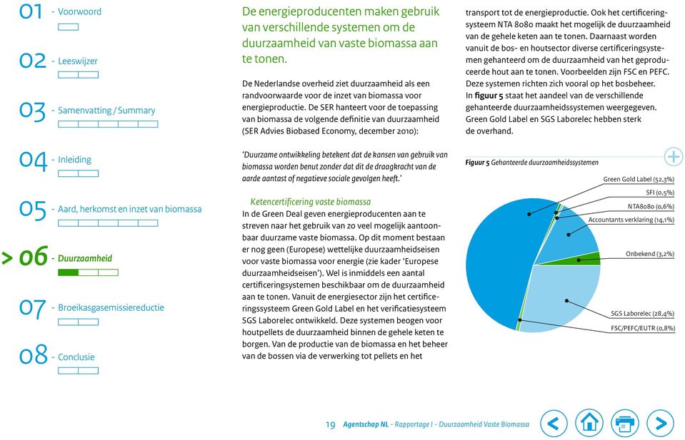 De SER hanteert voor de toepassing van biomassa de volgende definitie van duurzaamheid (SER Advies Biobased Economy, december 2010): Duurzame ontwikkeling betekent dat de kansen van gebruik van