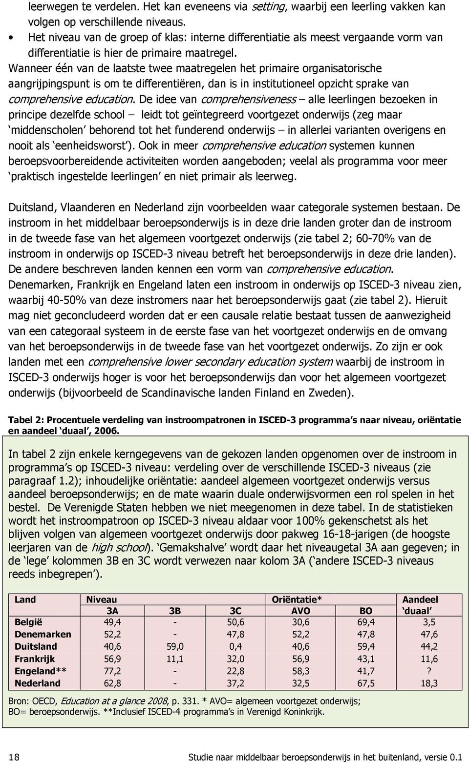 Wanneer één van de laatste twee maatregelen het primaire organisatorische aangrijpingspunt is om te differentiëren, dan is in institutioneel opzicht sprake van comprehensive education.