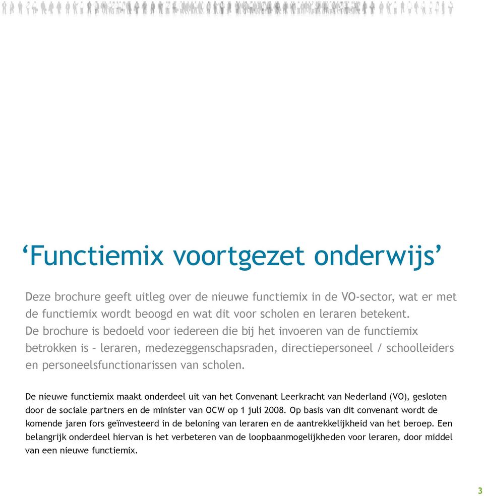 De nieuwe functiemix maakt onderdeel uit van het Convenant Leerkracht van Nederland (VO), gesloten door de sociale partners en de minister van OCW op 1 juli 2008.