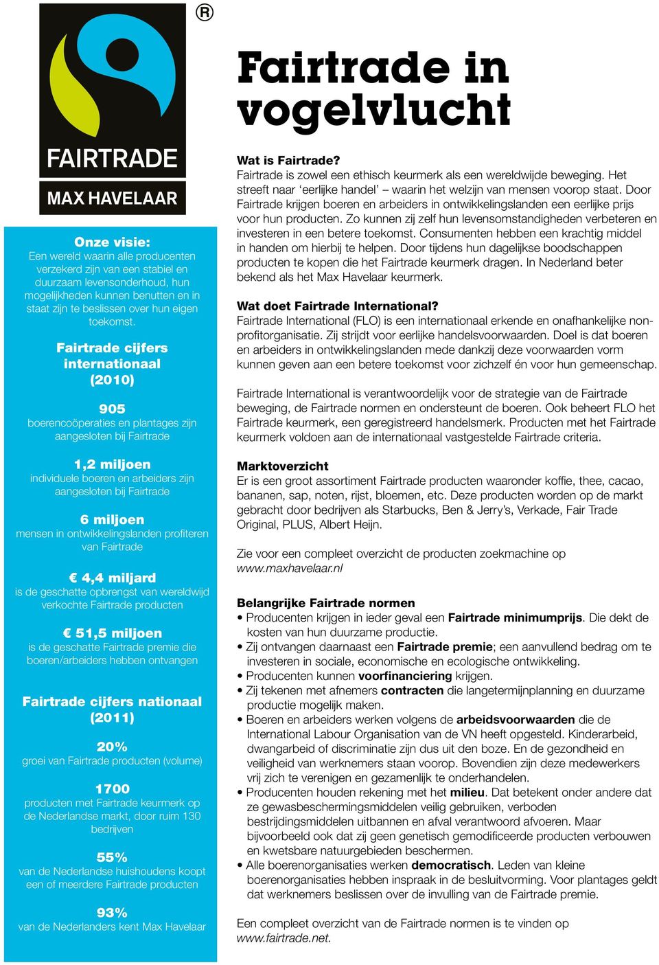 Fairtrade cijfers internationaal (2010) 905 boerencoöperaties en plantages zijn aangesloten bij Fairtrade 1,2 miljoen individuele boeren en arbeiders zijn aangesloten bij Fairtrade 6 miljoen mensen