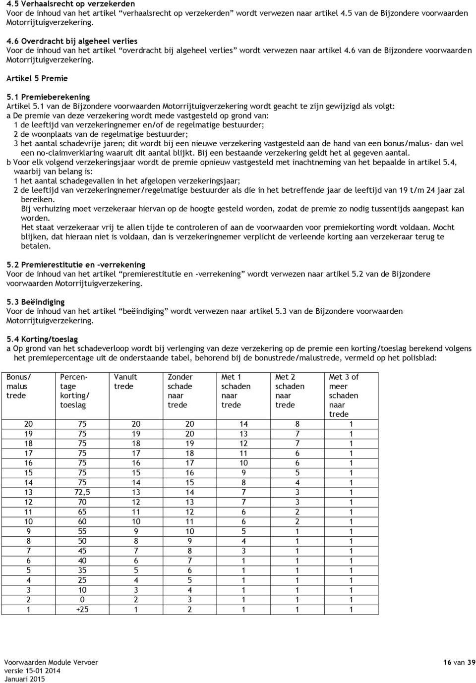 6 van de Bijzondere voorwaarden Motorrijtuigverzekering. Artikel 5 Premie 5.1 Premieberekening Artikel 5.