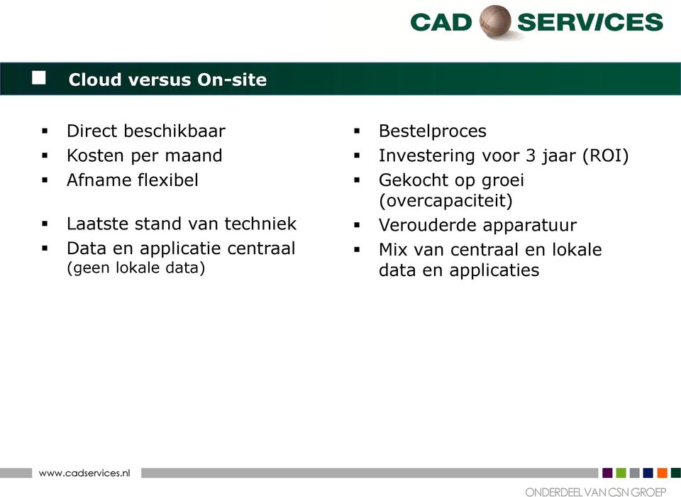 data) Bestelproces Investering voor 3 jaar (ROI) Gekocht op groei