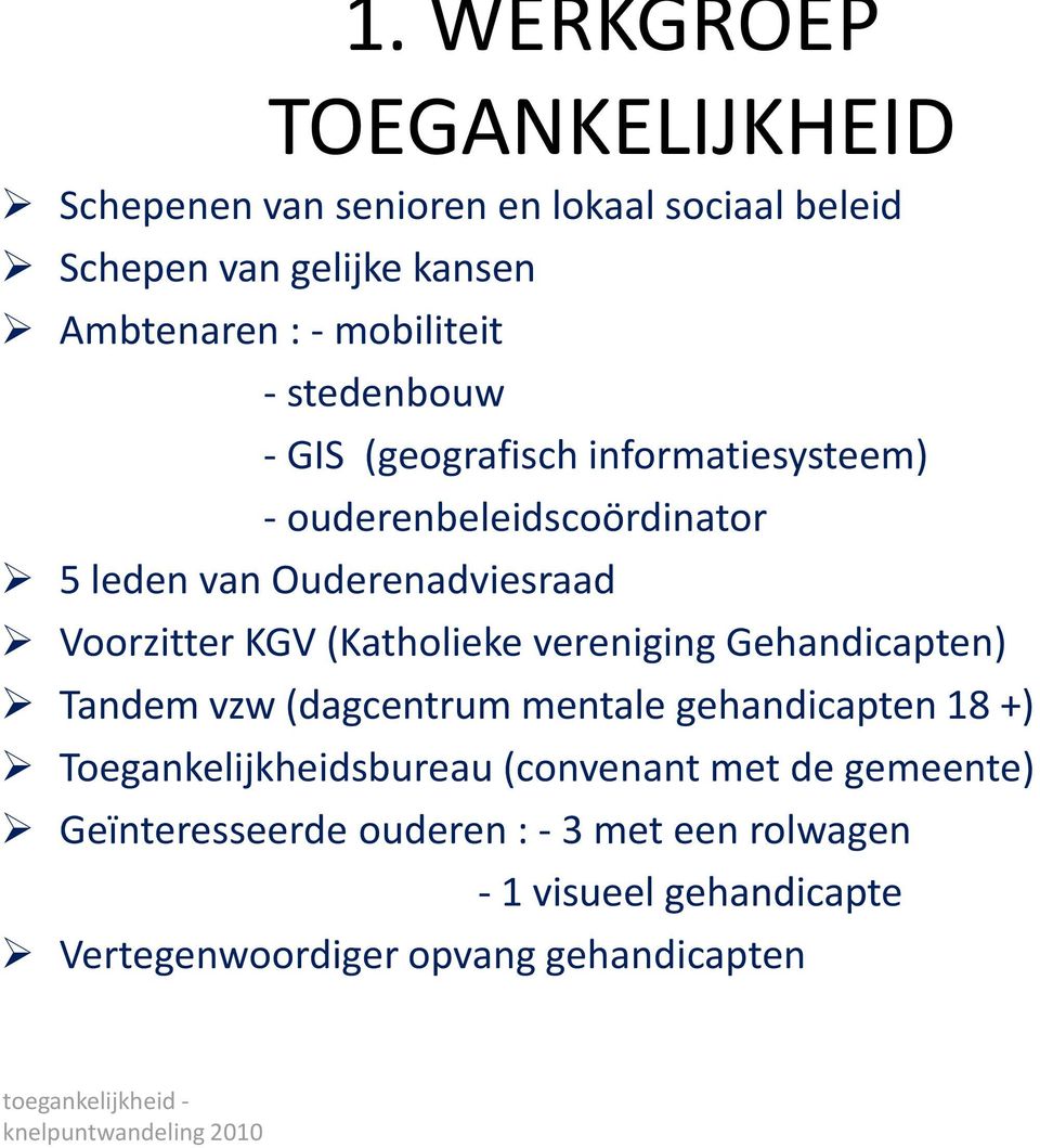 Voorzitter KGV (Katholieke vereniging Gehandicapten) Tandem vzw (dagcentrum mentale gehandicapten 18 +)