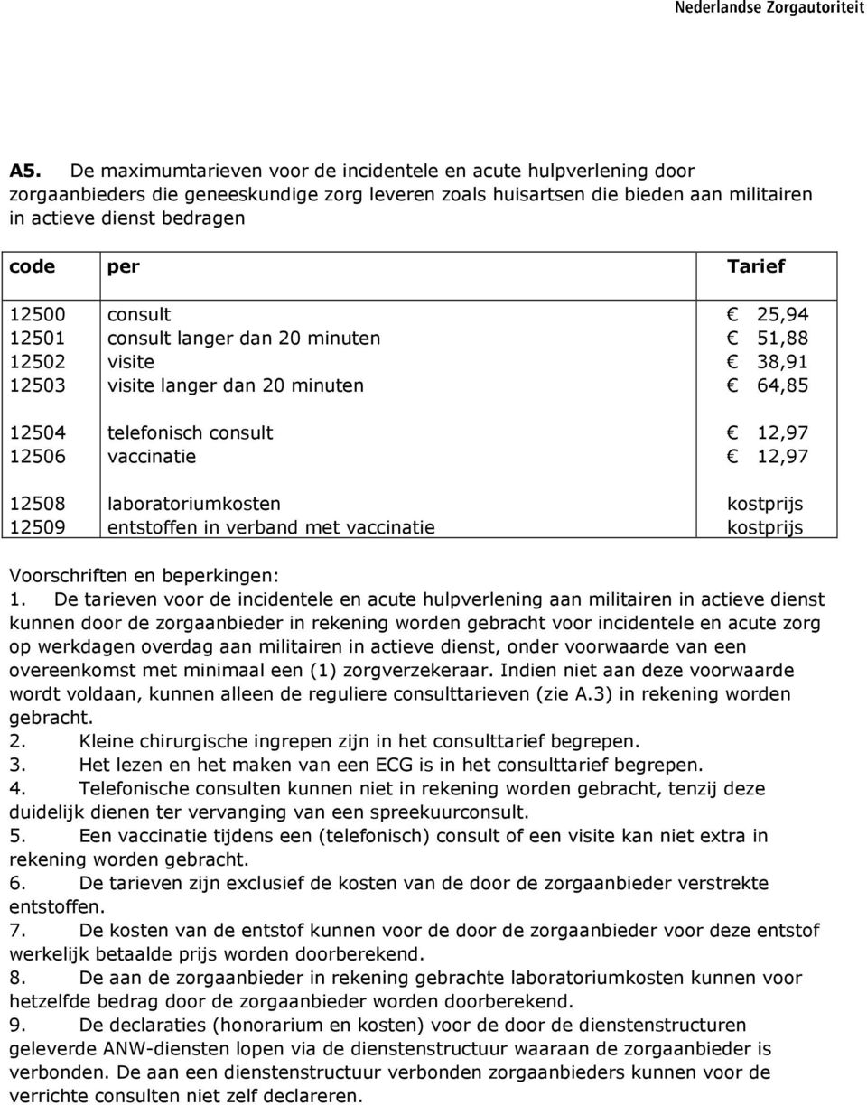 verband met vaccinatie 25,94 51,88 38,91 64,85 12,97 12,97 kostprijs kostprijs Voorschriften en beperkingen: 1.