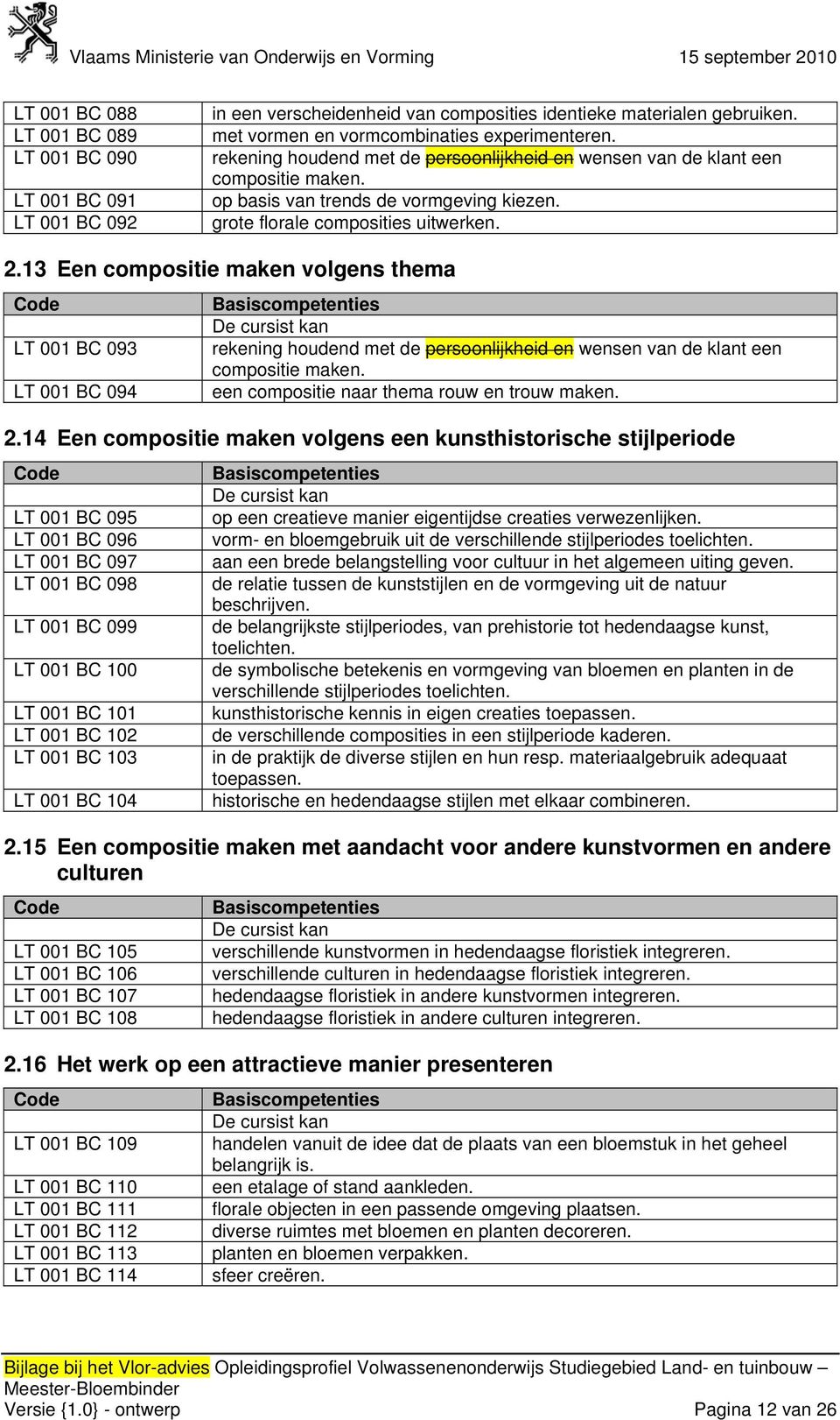 13 Een compositie maken volgens thema LT 001 BC 093 LT 001 BC 094 rekening houdend met de persoonlijkheid en wensen van de klant een compositie maken. een compositie naar thema rouw en trouw maken. 2.