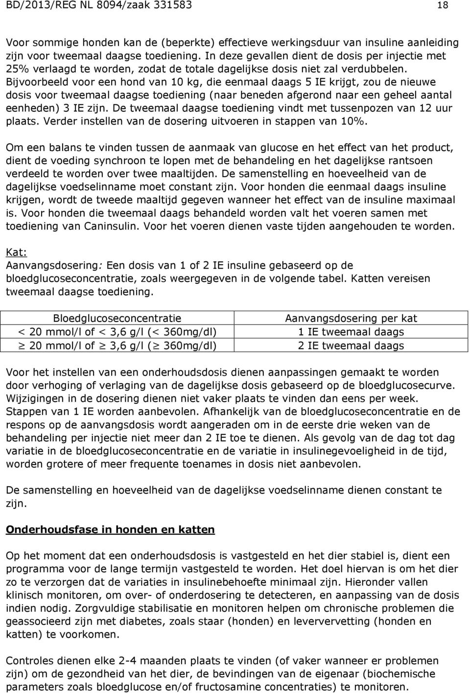 Bijvoorbeeld voor een hond van 10 kg, die eenmaal daags 5 IE krijgt, zou de nieuwe dosis voor tweemaal daagse toediening (naar beneden afgerond naar een geheel aantal eenheden) 3 IE zijn.