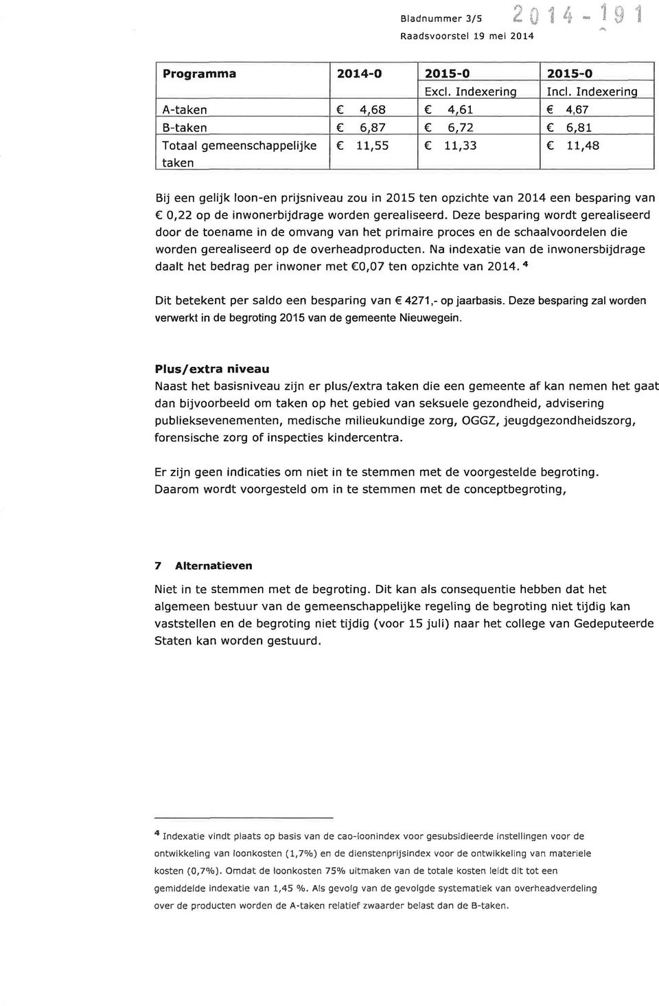 op de inwonerbijdrage worden gerealiseerd. Deze besparing wordt gerealiseerd door de toename in de omvang van het primaire proces en de schaalvoordelen die worden gerealiseerd op de overheadproducten.