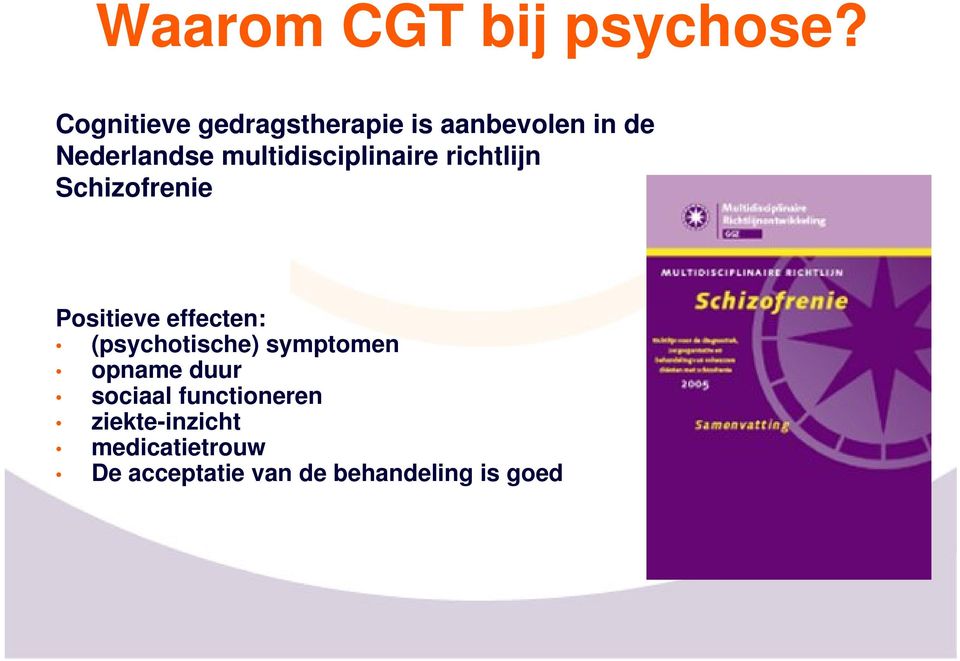 multidisciplinaire richtlijn Schizofrenie Positieve effecten: