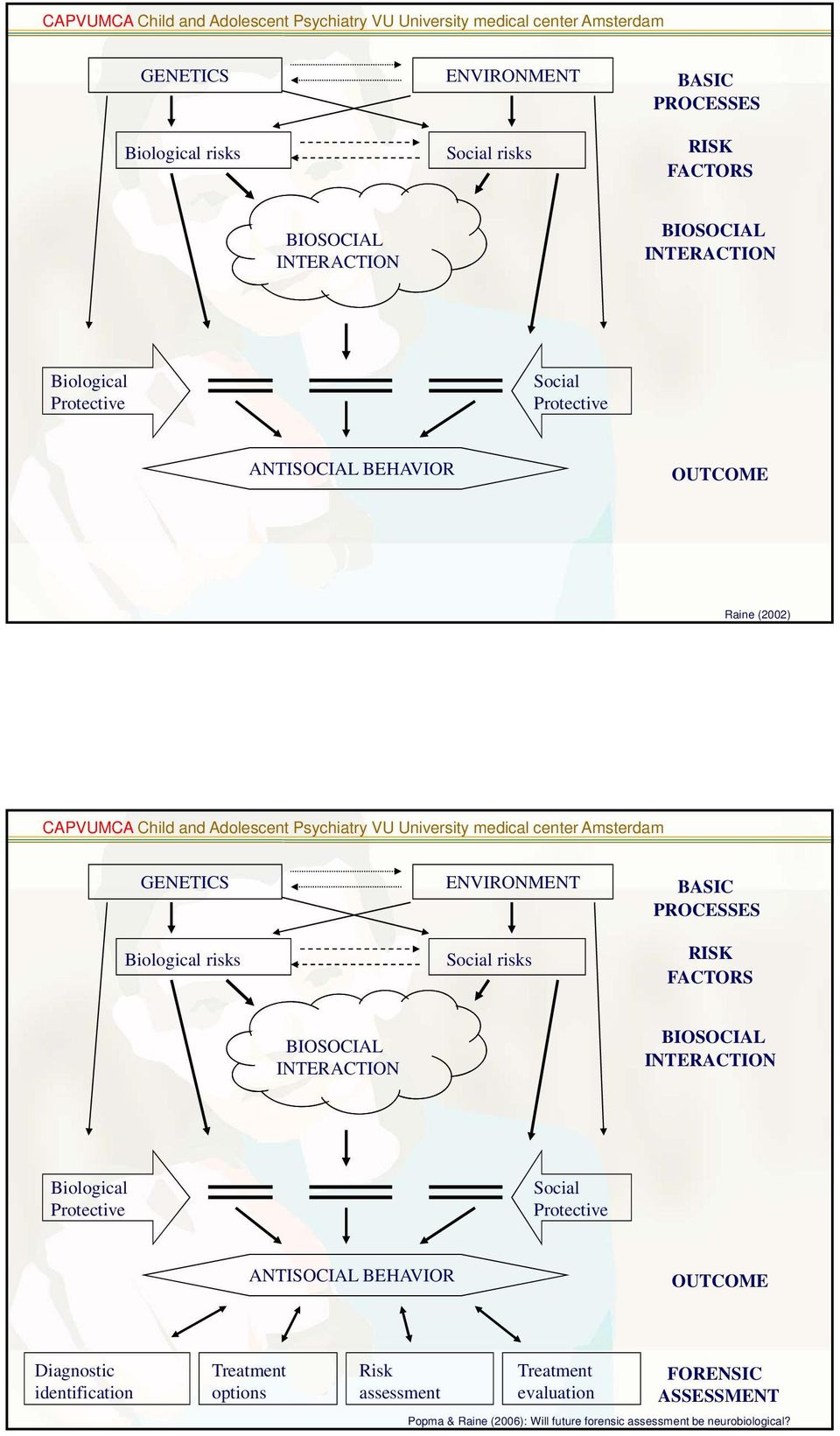 identification Treatment options Risk assessment Treatment evaluation FORENSIC ASSESSMENT Popma & Raine (2006): Will future forensic assessment