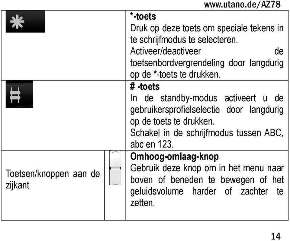 # -toets In de standby-modus activeert u de gebruikersprofielselectie door langdurig op de toets te drukken.