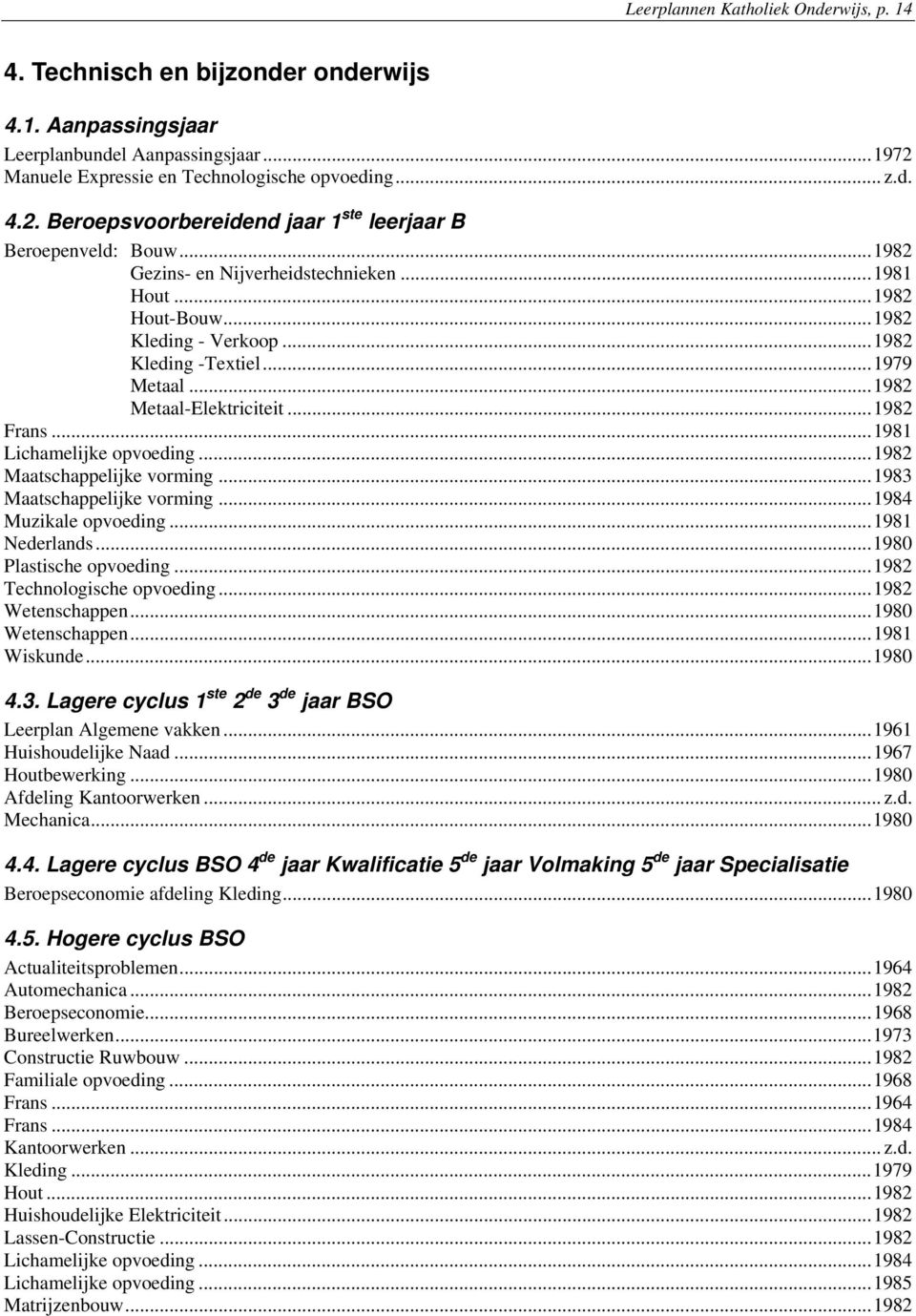 ..1981 Lichamelijke opvoeding...1982 Maatschappelijke vorming...1983 Maatschappelijke vorming...1984 Muzikale opvoeding...1981 Nederlands...1980 Plastische opvoeding...1982 Technologische opvoeding.