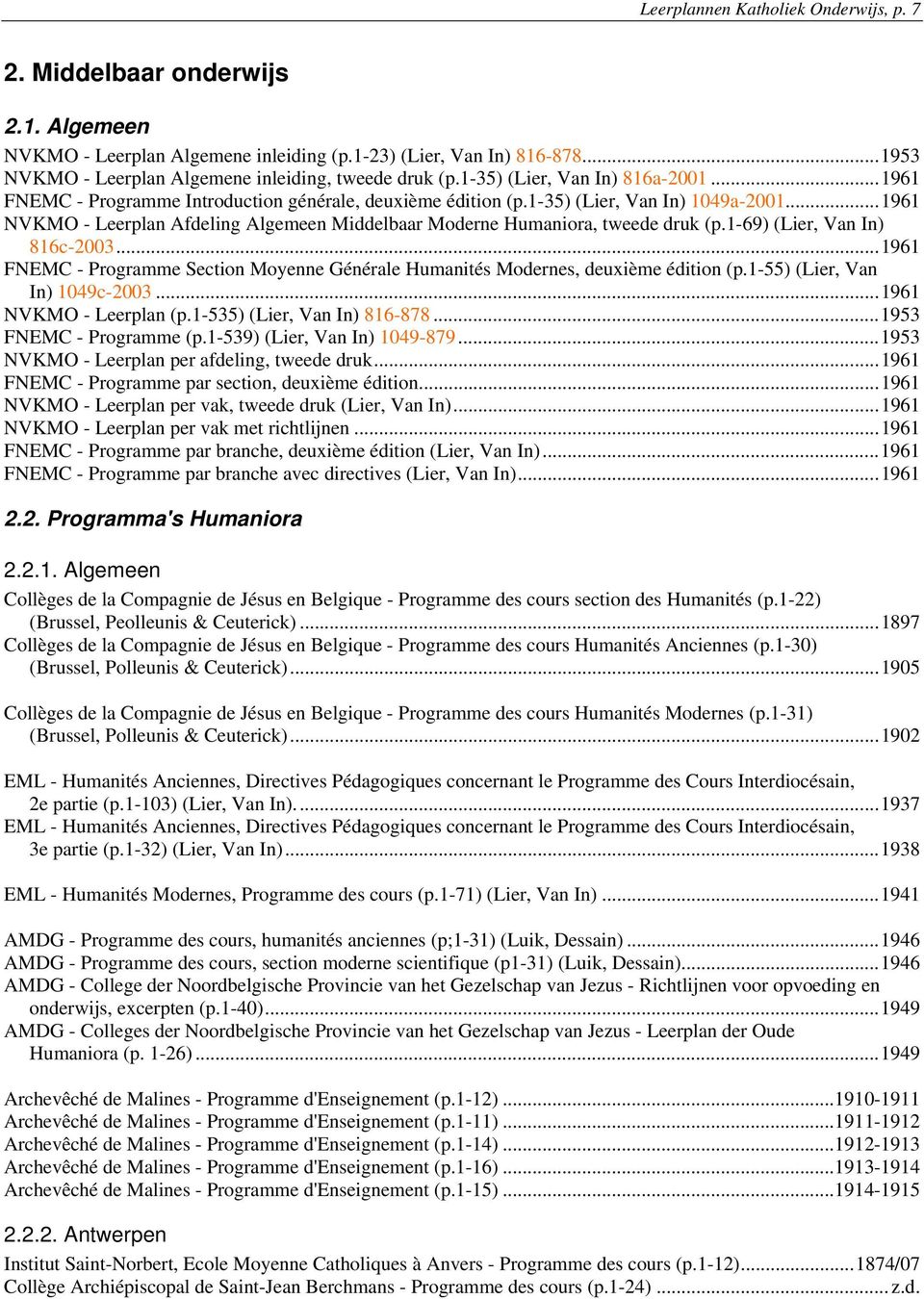 ..1961 NVKMO - Leerplan Afdeling Algemeen Middelbaar Moderne Humaniora, tweede druk (p.1-69) (Lier, Van In) 816c-2003.