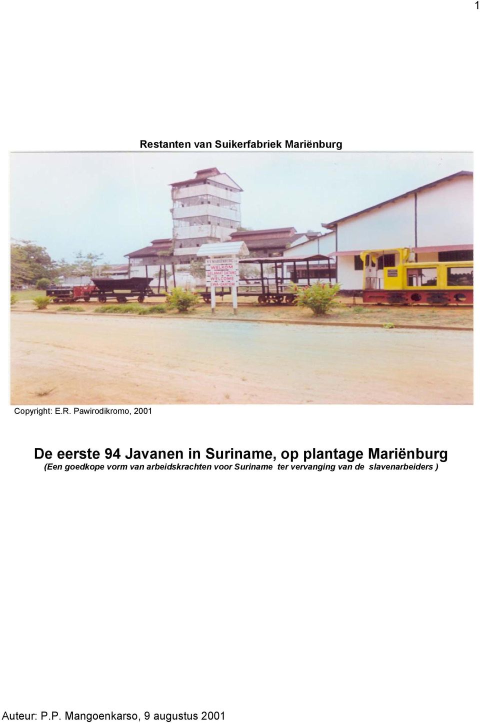 Mariënburg (Een goedkope vorm van arbeidskrachten voor Suriname ter