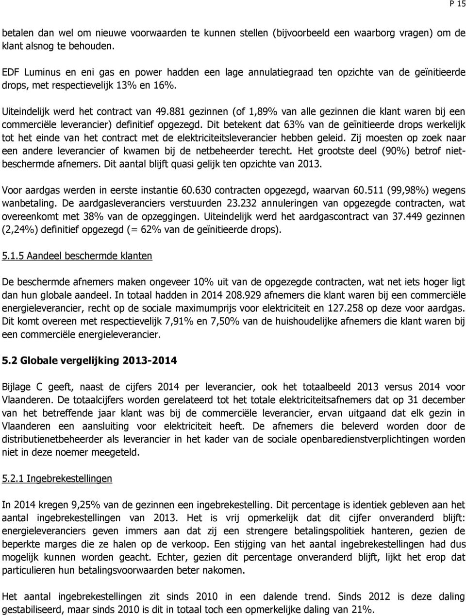 881 gezinnen (of 1,89% van alle gezinnen die klant waren bij een commerciële leverancier) definitief opgezegd.